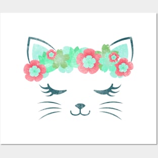 vintage Kawaii cat, kitty kat, flower crown, cute cat, cat party, cat gift, pretty kitty, cat lover, cat collection Posters and Art